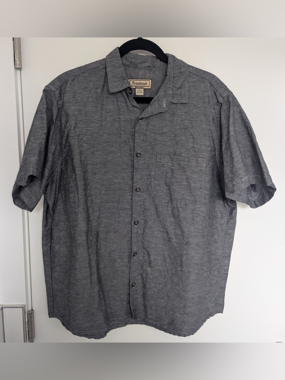 Freeman XXL Grey Short Sleeve Button-Down Cotton & Linen Shirt